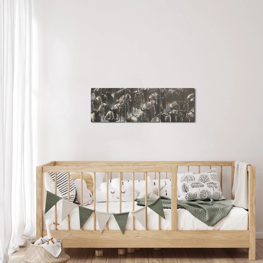 Obraz - Stado antylop gnu (z zegarem) (90x30 cm)