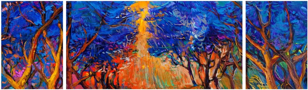 Obraz - Jesienne korony drzew, nowoczesny impresjonizm (170x50 cm)
