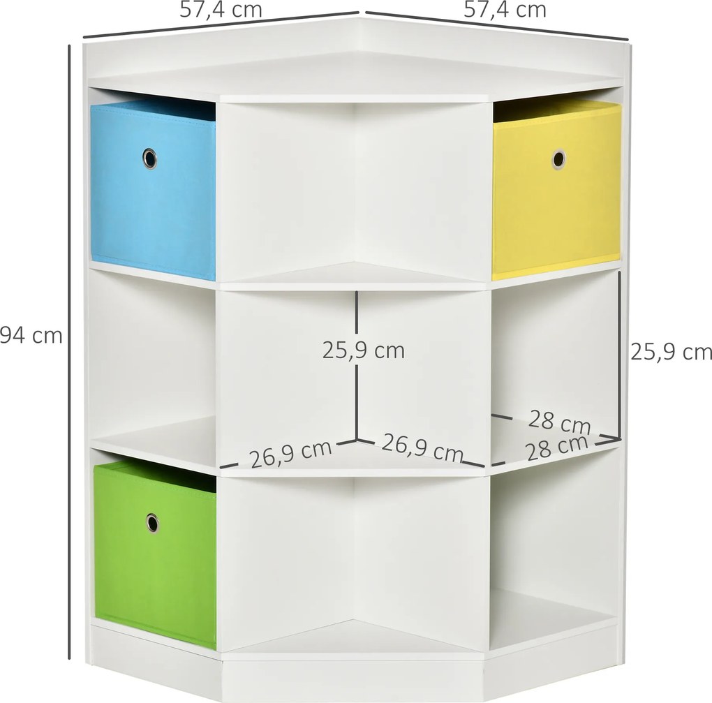 HOMCOM Regał do przechowywania dla dzieci z 3 szufladami z włókniny, MDF, zabezpieczenie przed przewróceniem, biały