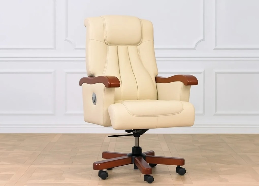 Stylowy skórzany fotel gabinetowy Prestige. Klasyczny fotel do biura. Ekskluzywny design i wysoka jakość. Meble gabinetowe do kancelarii.