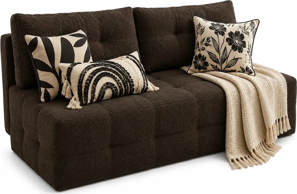 Brązowa sofa pikowana rozkładana boucle z pojemnikiem mocca C3-R02