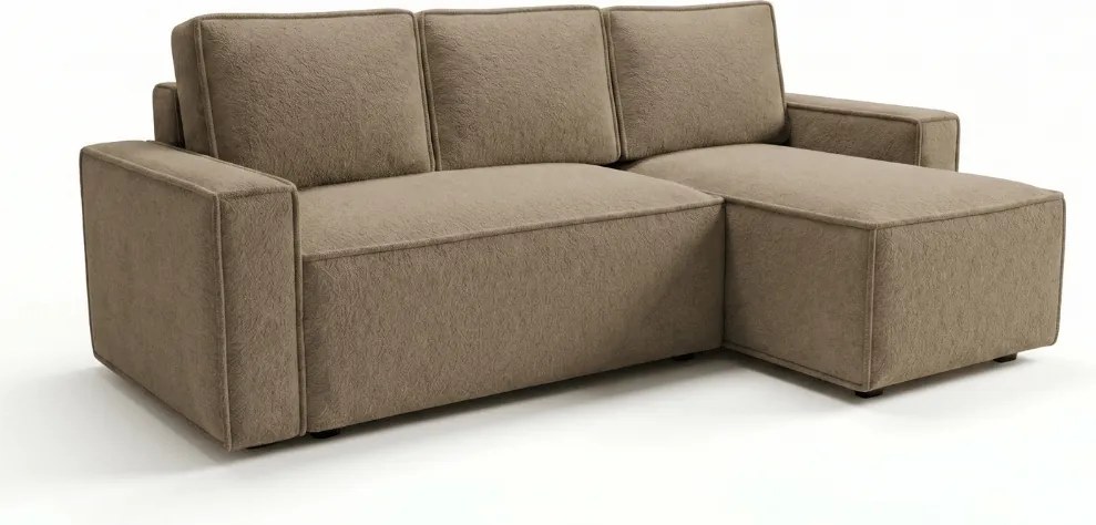 Rozkładana narożna sofa SMART BOUCLE 232x143 cm, ciemnobeżowa, uniwersalna