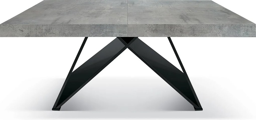 Stół drewniany, szary beton, antracytowa podstawa, dł. 180×90-260×90cm - VULCANO