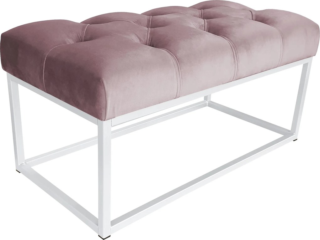 Ławka CHESTERFIELD tkanina Welur loft ławka metal : Kolor Stelaża - Biały, Kolor tkaniny - VELVET - MG55, Typ tkaniny - Velvet