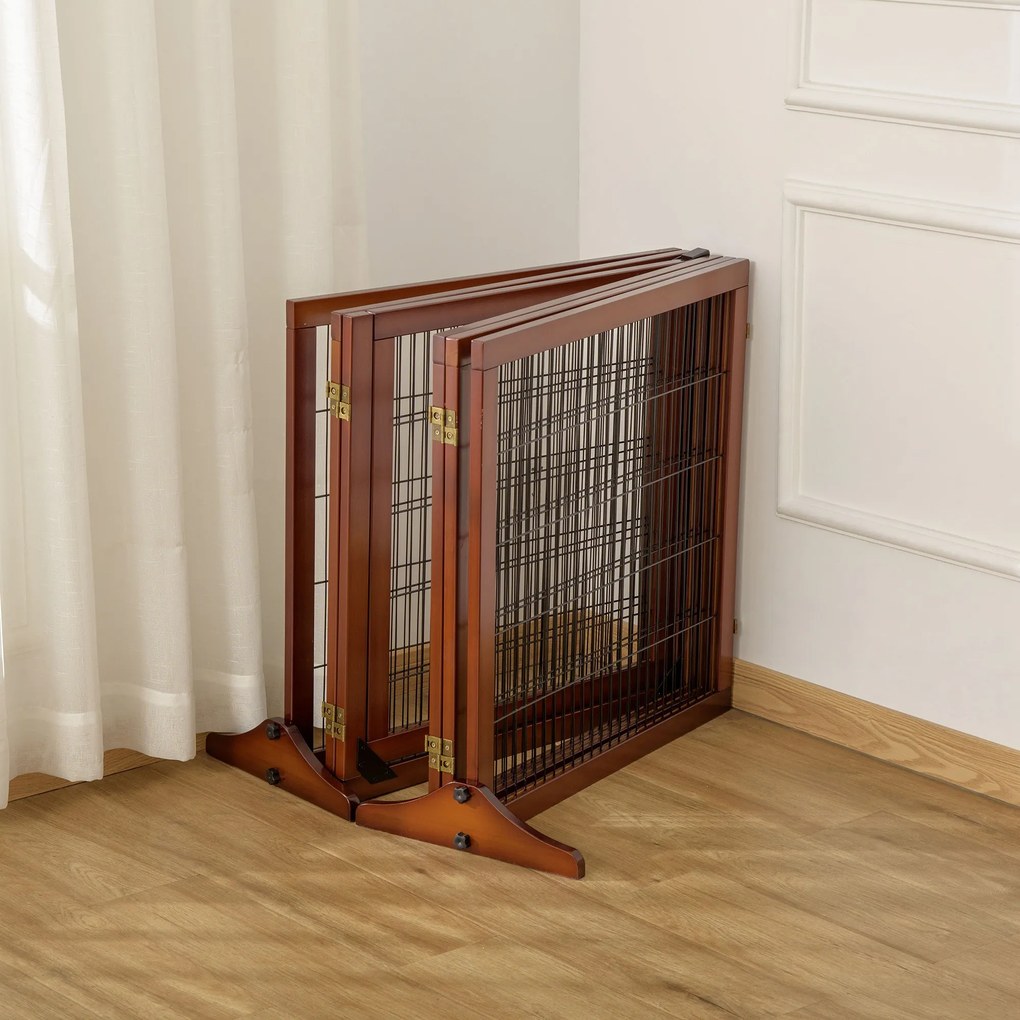 PawHut Barierka zabezpieczająca dla psów, składana, z drewna sosnowego, 432 x 36 x 70 cm, Kawa