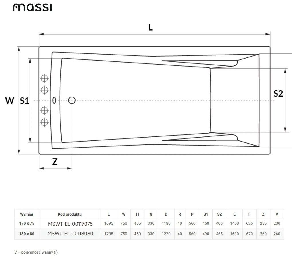 Wanna do zabudowy prostokątna cm ELEGA | Różne rozmiary : Rozmiar - 170 x 75 cm