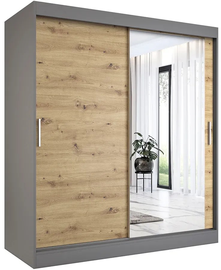Szafa przesuwna antracyt + dąb artisan 180 cm - Massi 5X