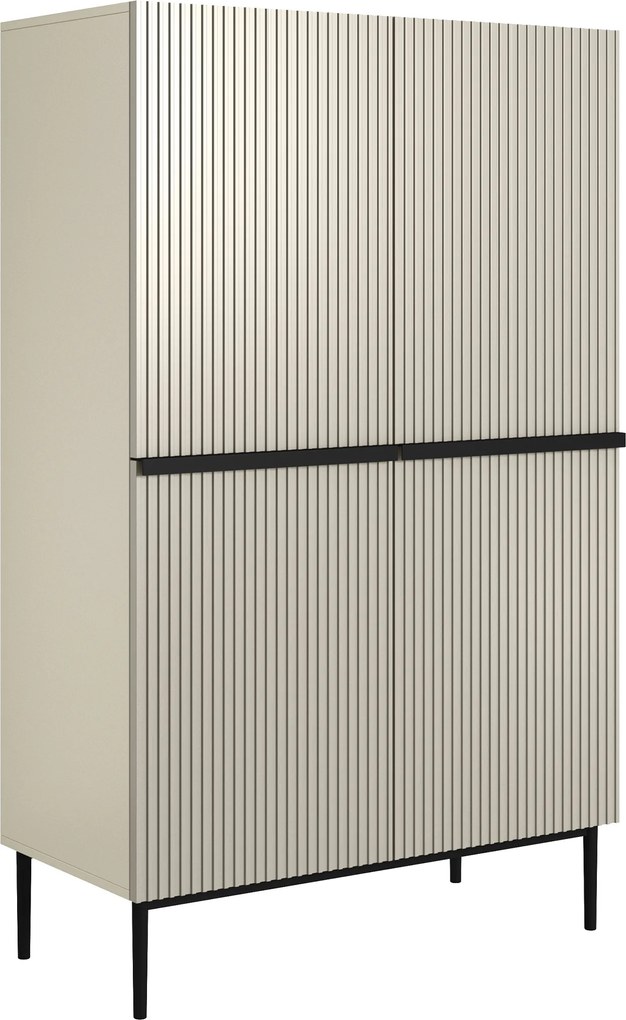 Komoda wysoka Nicole 100 cm dwudrzwiowa z ryflowanym frontem - kaszmir / czarne nóżki