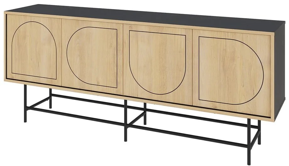 Czarna niska komoda w dekorze dębu 187x77,5 cm Giana – Marckeric