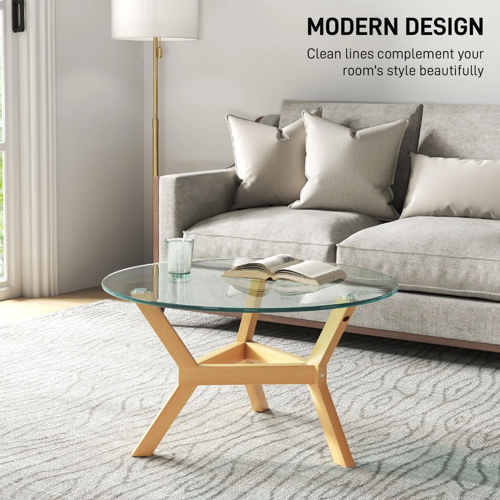 HOMCOM Okrągły stolik pomocniczy z hartowanego szkła z regulowanymi podkładkami pod nogi i stelażem ze stali, do salonu, sypialni