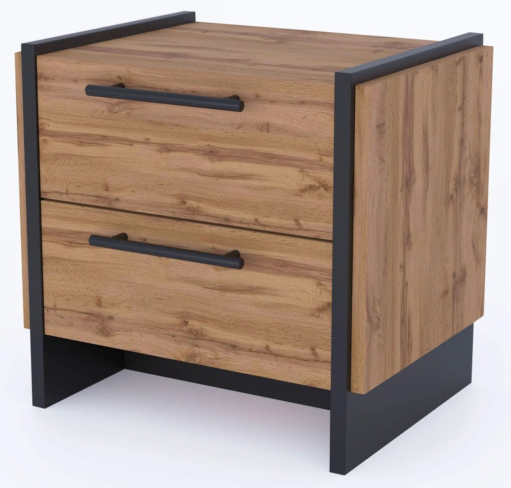 Zestaw 2 szafek nocnych z szufladami dąb wotan + czarny B7-B33