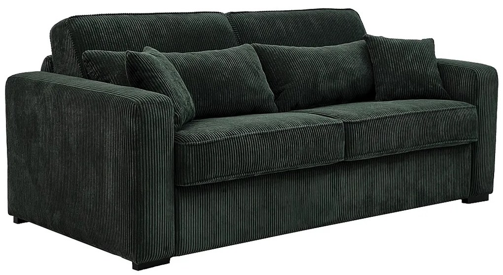 Kanapa 4 osobowa rozkładana typu express z zielonego sztruksu - Miejsce do spania 160 cm - Materac 16 cm - MONDOVI