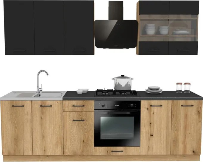 Zestaw Mebli Kuchennych MODERN 260 cm Dąb Evoke/Czarny Loftowy