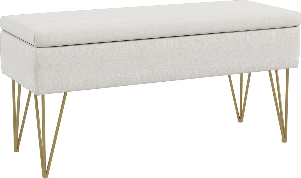 HOMCOM Ławka do Sypialni z Miejscem do Przechowywania, Gruba Wyściółka, Oddychająca Tkanina, Metalowe Nogi, 100x40x49 cm, Kremowa