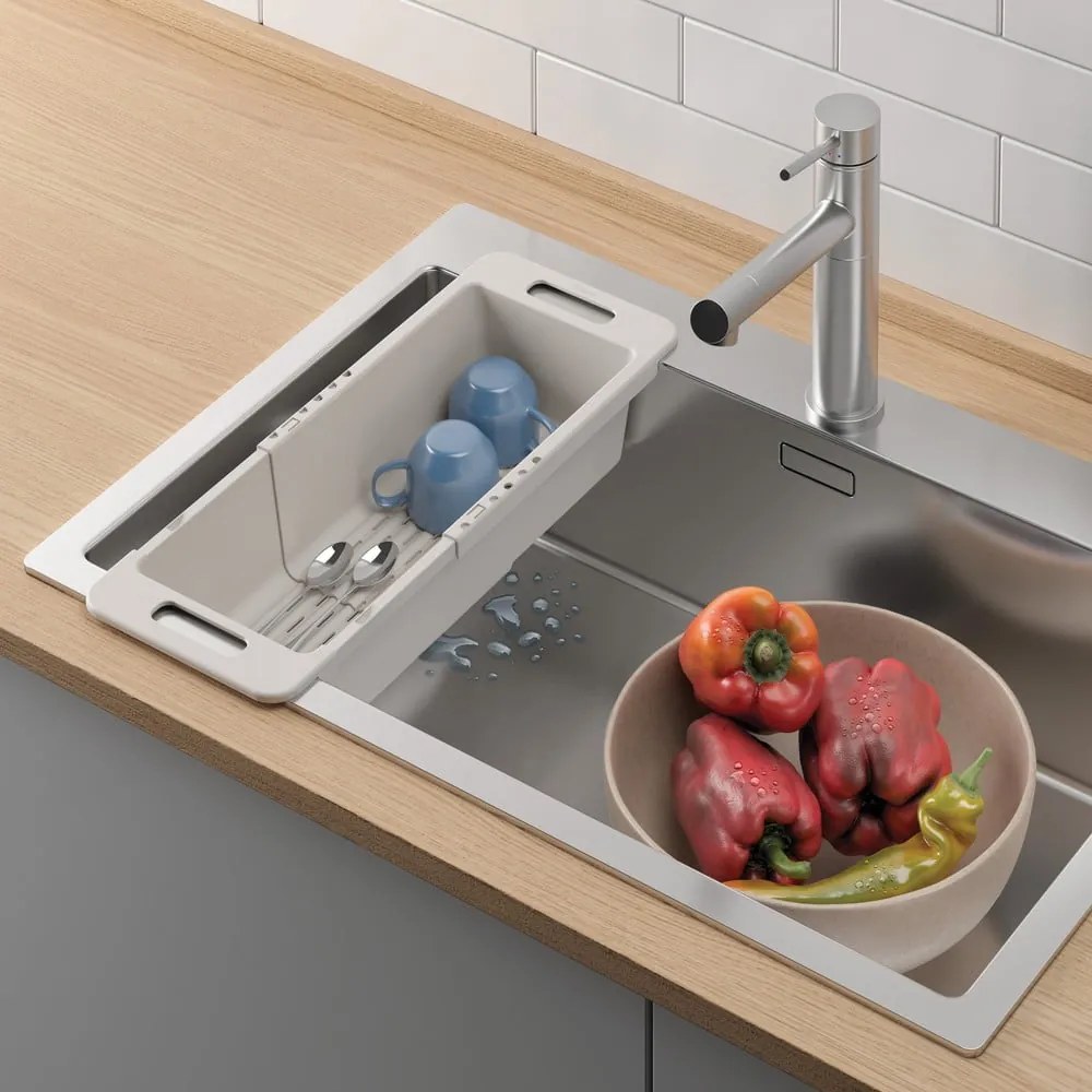 Szary regulowany plastikowy teleskopowy ociekacz na zlew 52x18 cm – Metaltex