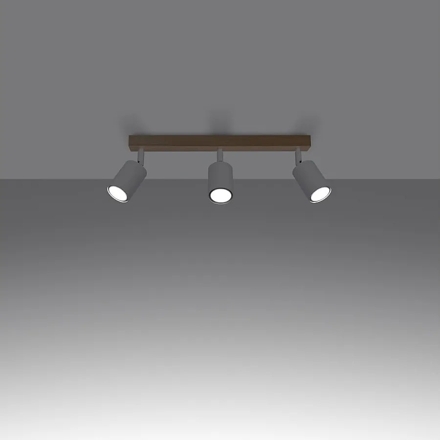 Plafony nowoczesny Flare, stal/drewno - 3 źródło światła 3000K - L.61 x H.17.5 cm - biały/drewno