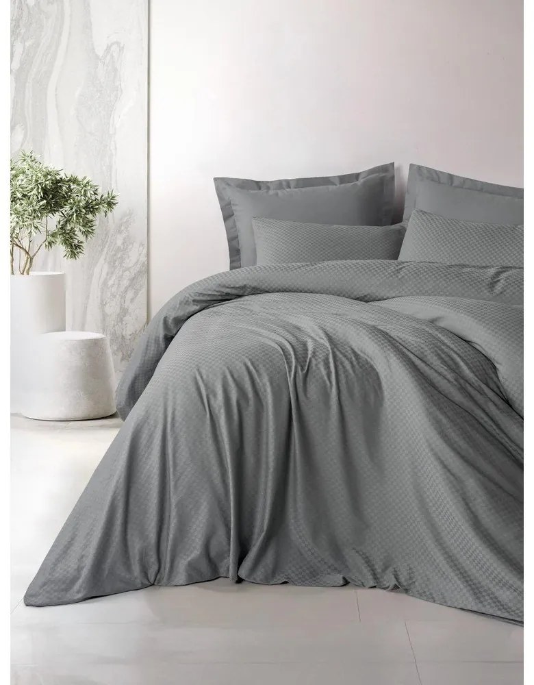 Szara pościel jednoosobowa z bawełny renforcé 140x200 cm Checkered – Mila Home Luxury