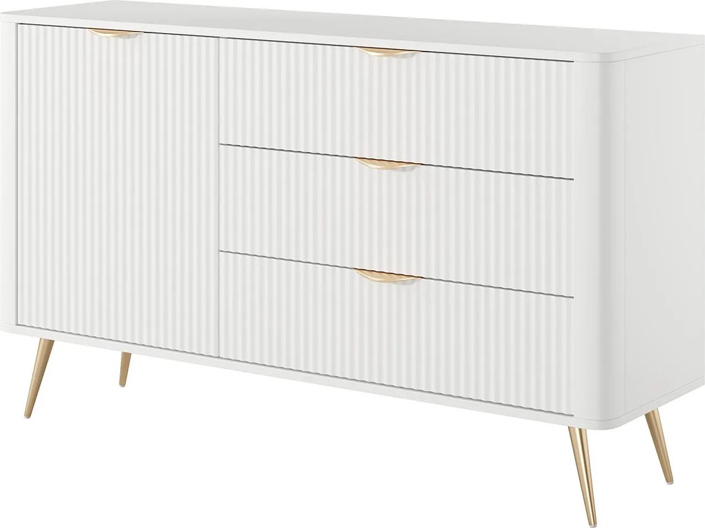 Komoda: 3 szuflady, 1 drzwi, biała, 138,2 x 38 x 81,2 cm
