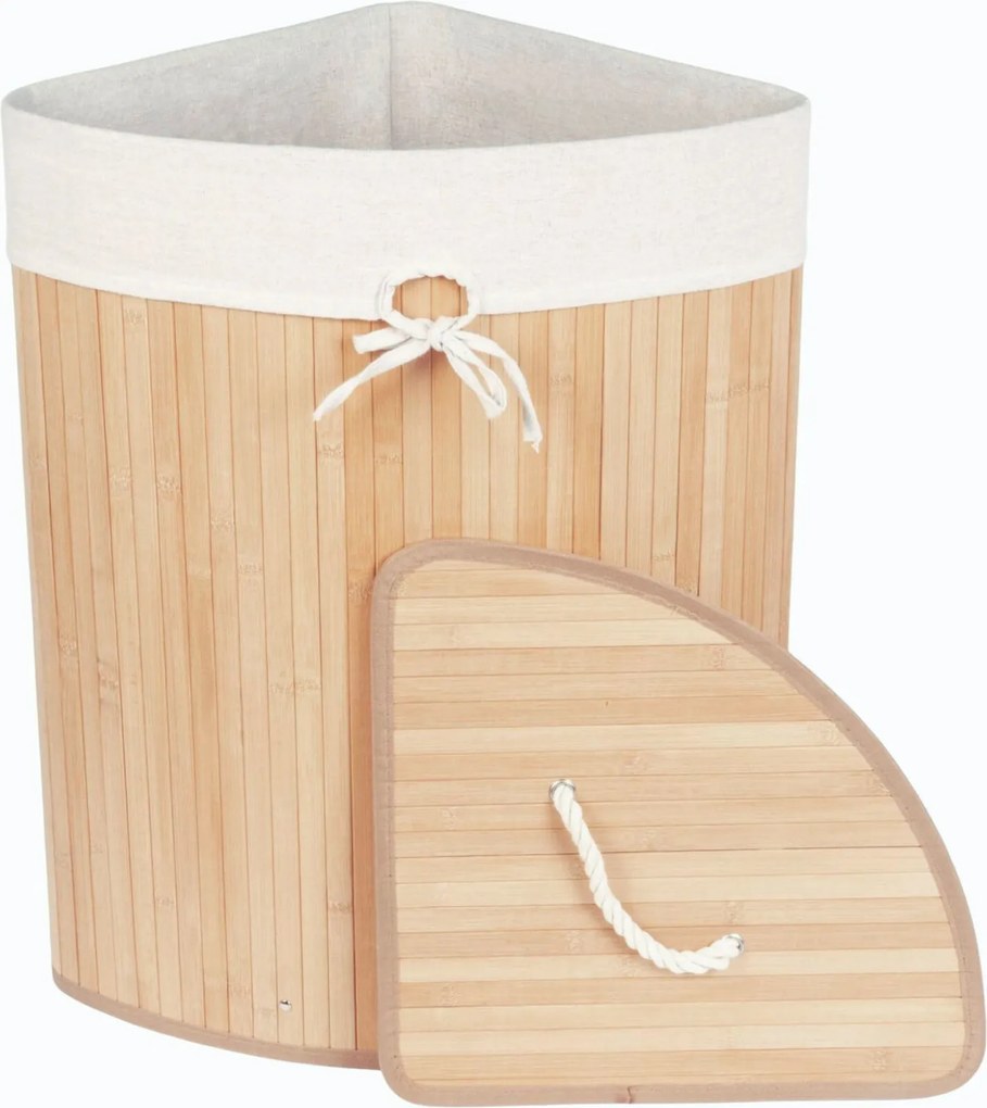 Narożny kosz na pranie ARCO, bambus, 60 l