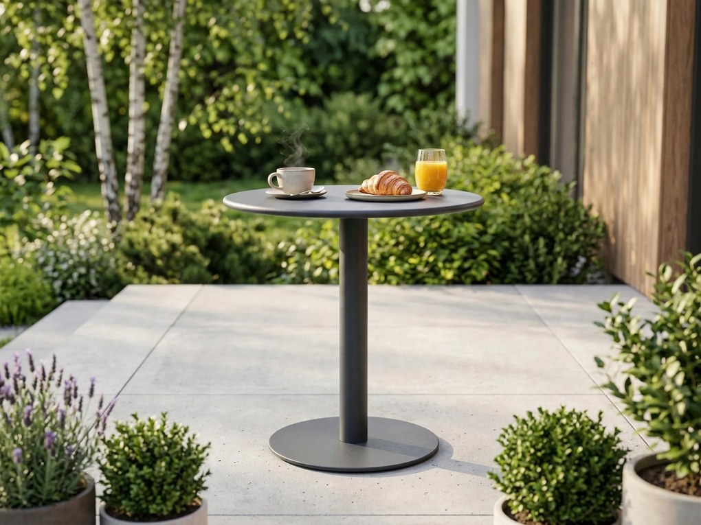 stolik ogrodowy okrągły 70 cm granat metalowy na taras, do ogrodu, kawiarni