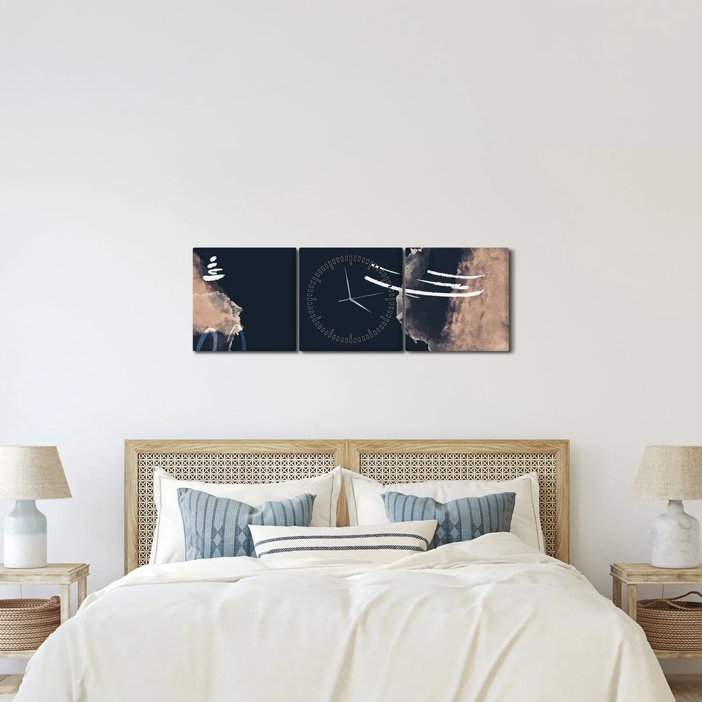 Obraz - Ciemnoniebieska abstrakcja (z zegarem) (90x30 cm)