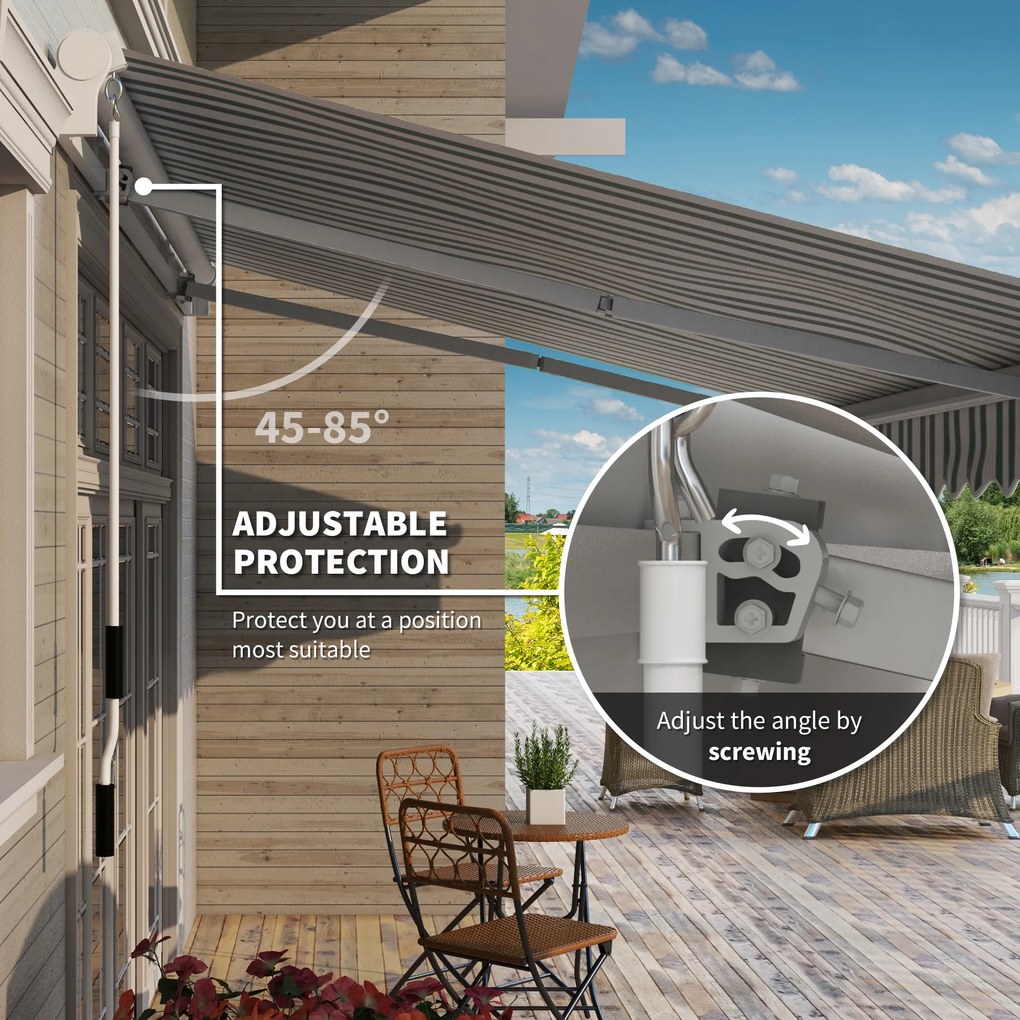 Outsunny Markiza balkonowa przegubowa, manualna, z korbką, biało-zielona, 395x245cm | Aosom PL