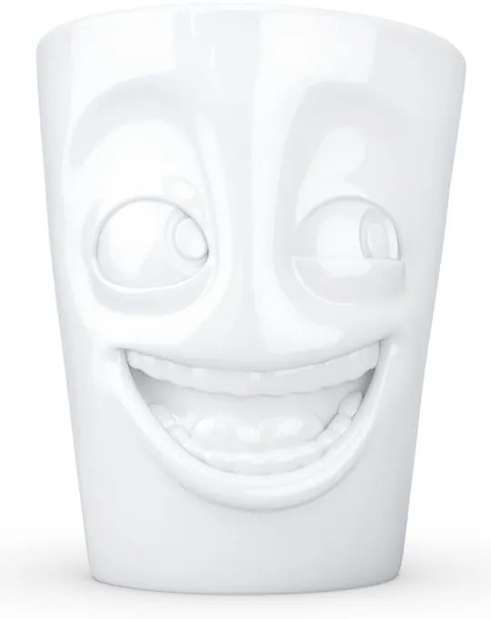 Biały uśmiechnięty porcelanowy kubek z uchem 58products, 350 ml