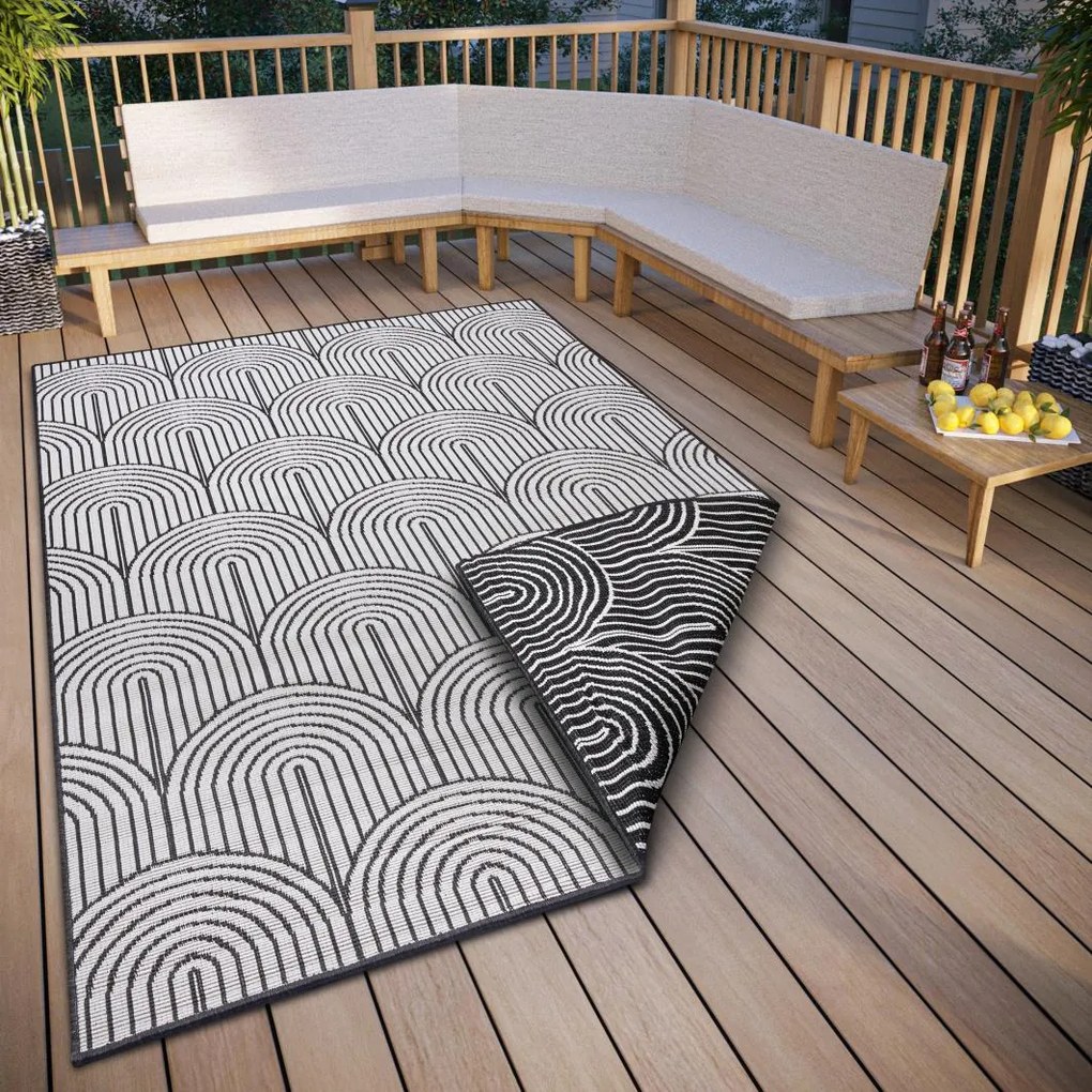 Dywan zewnętrzny dwustronny Pangli czarno-kremowy 80 cm x 150 cm