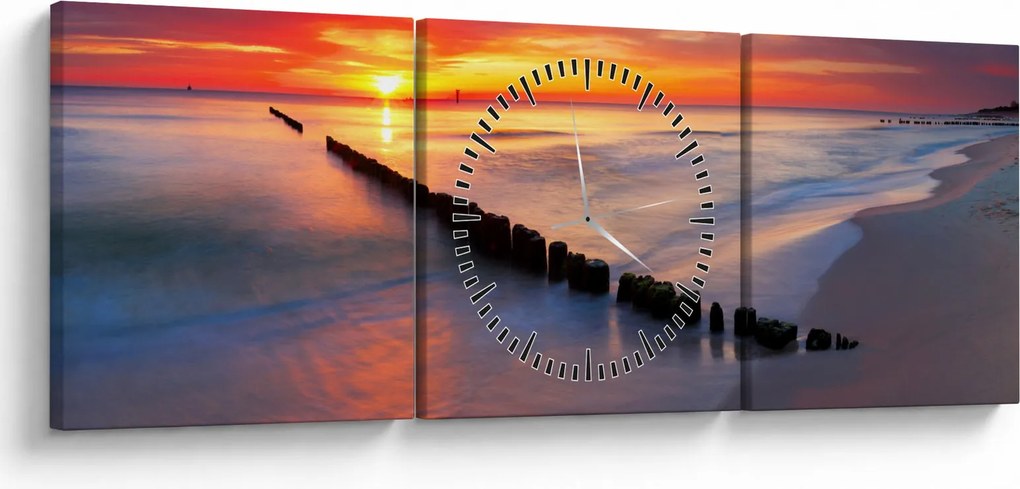 Obraz - Sunset, Baltic Sea, Poland (z zegarem) (90x30 cm)