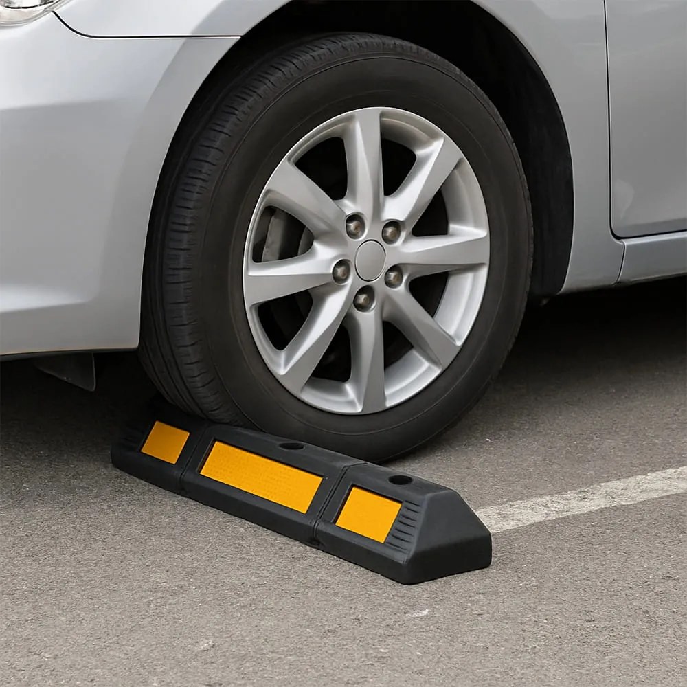 Zestaw 2 barier ochronnych do parkowania – gumowa bariera ochronna o długości 59 cm z żółtą taśmą odblaskową