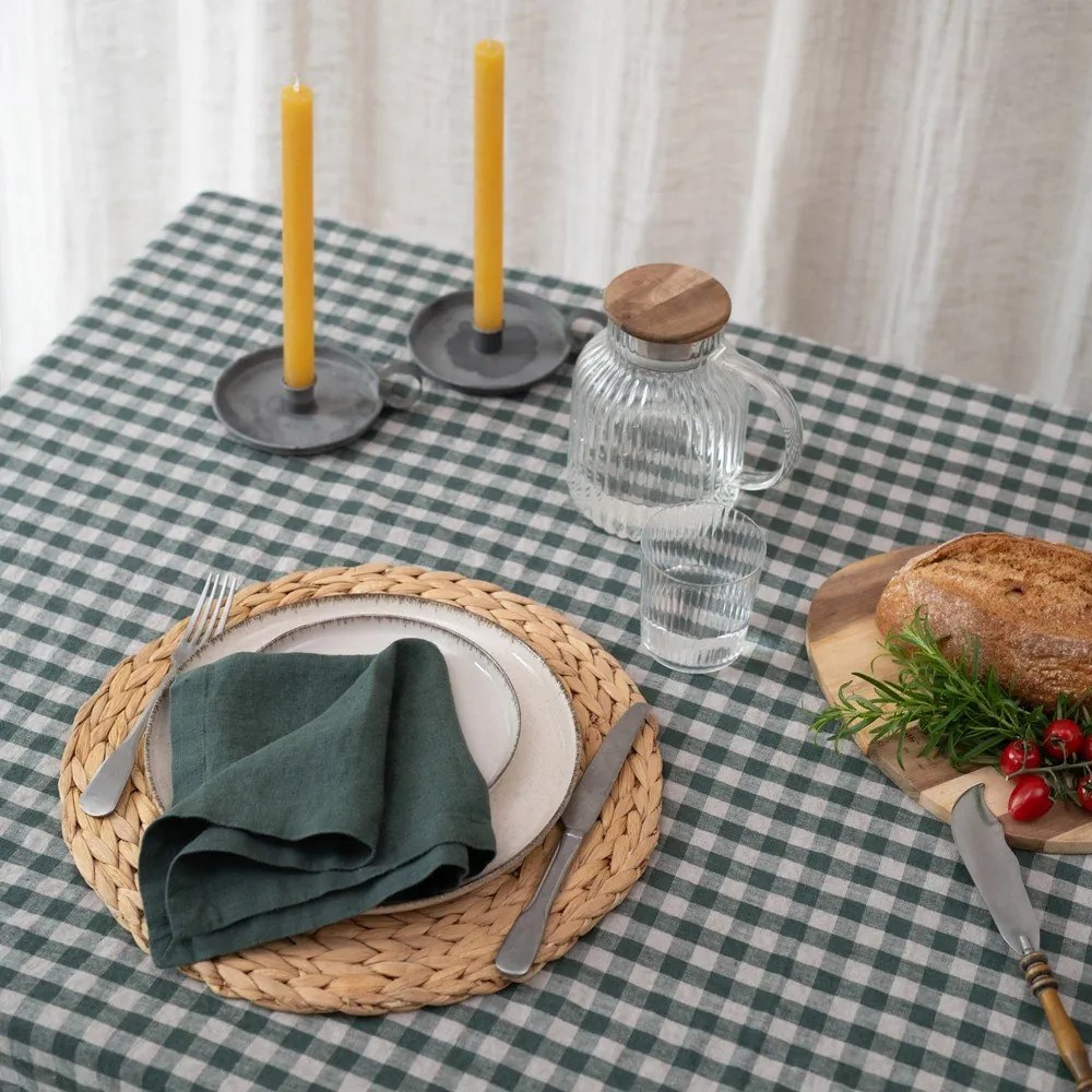Lniany obrus 140x200 cm Forest Green Gingham – Linen Tales