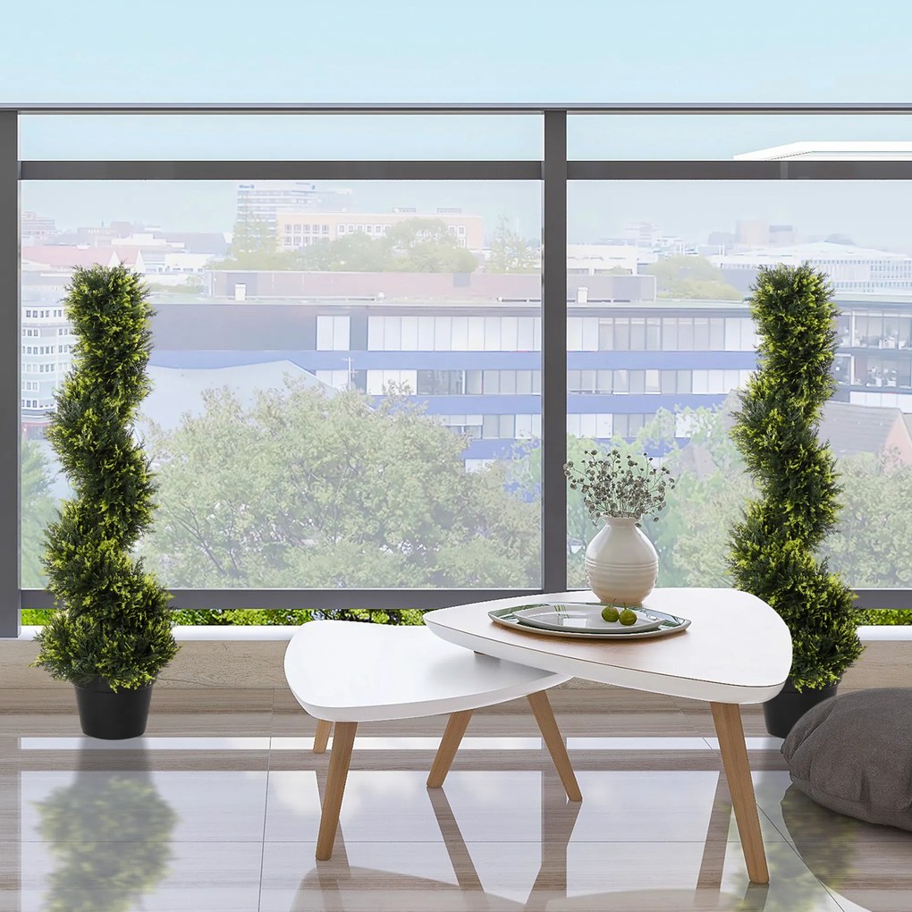 Outsunny Sztuczna roślina spiralna, Spiralny cedr z doniczką, 90 cm, Sztuczna cedrówka do dekoracji zewnętrznej i wewnętrznej, Zielona