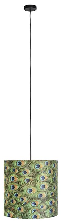 Lampa wisząca z abażurem z aksamitu w kolorze pawia ze złotem 40 cm - Combi klasyczny/Antyczny Oswietlenie wewnetrzne