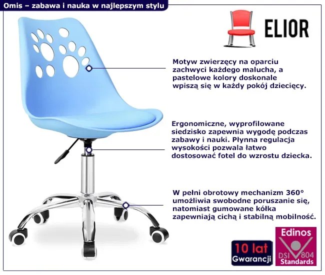 Niebieski dziecięcy fotel obrotowy - Mannis 3X