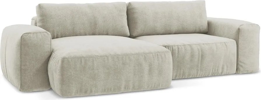 Beżowy rozkładany narożnik z tkaniny szenilowej (lewostronny/z szezlongiem) Kuki – Makamii