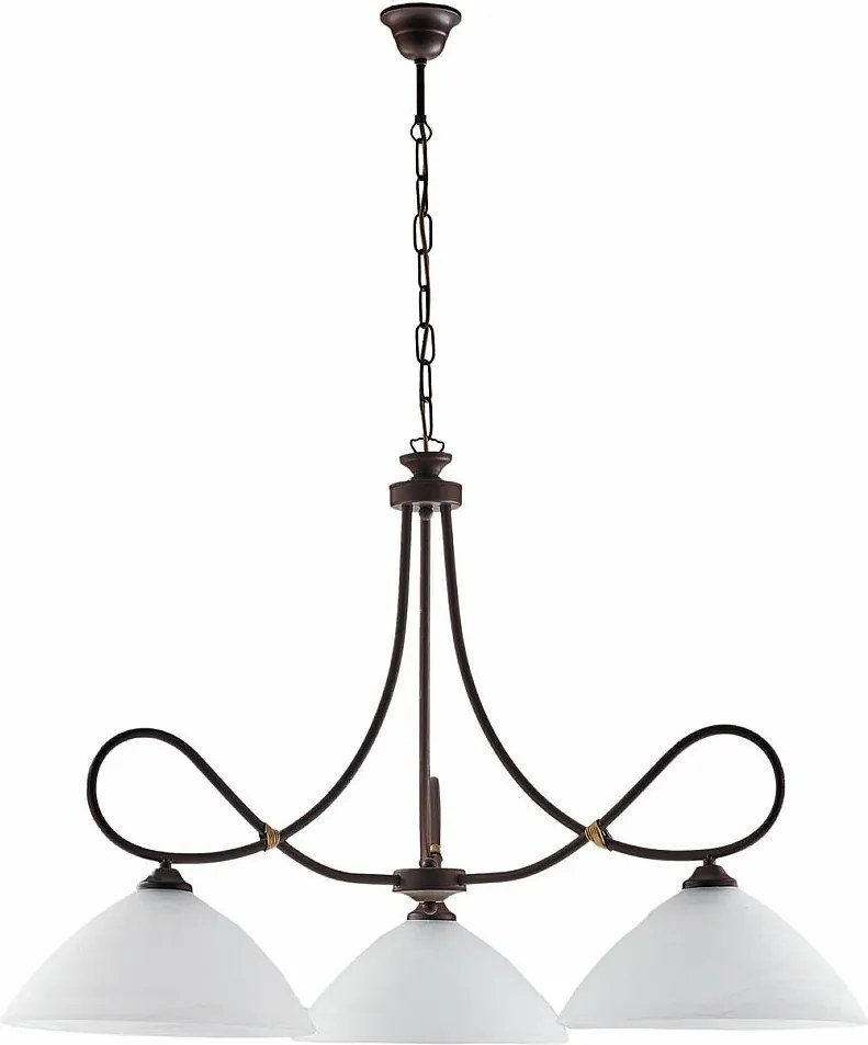 Dallas - żyrandol z czarnego lakierowanego żelaza, dekor imitujący rdzę, stare złoto, klosze z białego szkła alabastrowego Ø13 cm, 3 światła