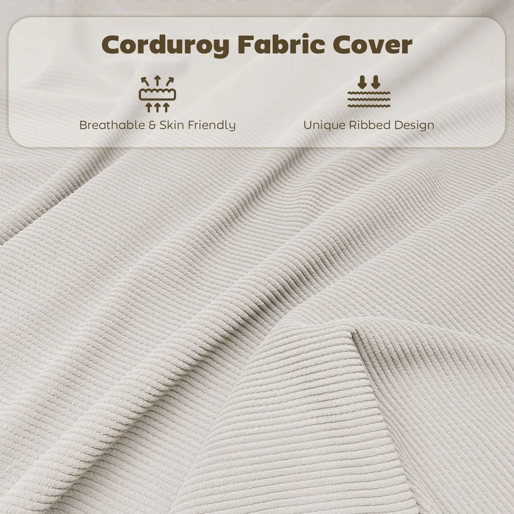 HOMCOM Zestaw 4 Wyściełanych Krzeseł Składanych, Foteliki z Pokryciem Sztruksowym, Oparcie, Stalowe Ramię, Kremowy