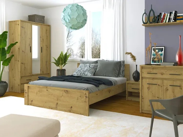 Komplet Mebli Młodzieżowych Do Sypialni Z Łóżkiem 6 Elementów Dąb Artisan R0-P73