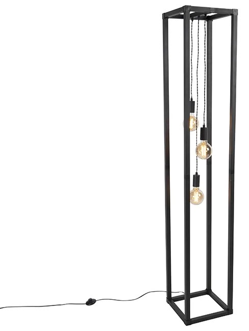 Industrialna lampa podłogowa czarna 3-światłowa - Big CageDesignerski Oswietlenie wewnetrzne