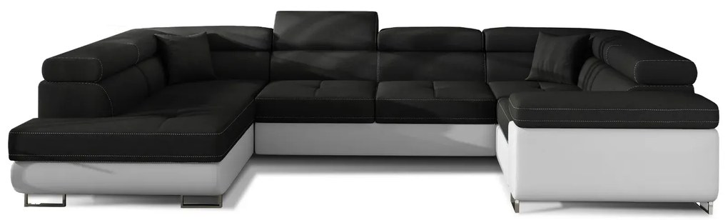 Narożnik z funkcją spania LETTO czarny/biały lewy ELTAP