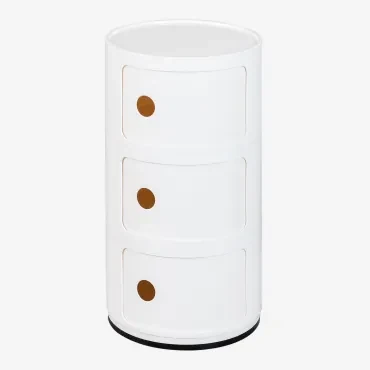 Okrągły Stolik Pomocniczy Z Półkami Babel Distressed White & 3 Szuflady - Sklum