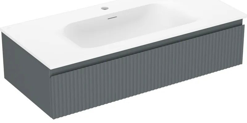 Mexen Rivel szafka łazienkowa 100 cm z umywalką Vela, 1 szuflada, ryflowana , grafit mat/biała mat - 91A20-10023-1-BF66-W23M01