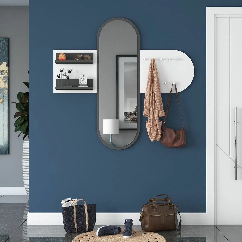 Wieszak ścienny z lustrem Pomi White