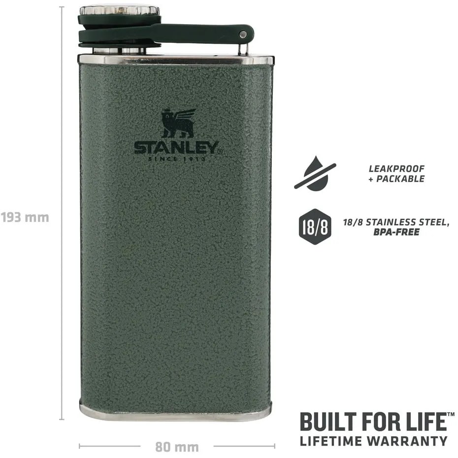 Zielona piersiówka ze stali nierdzewnej 230 ml Easy-Fill Wide Mouth Flask Hammer Tone Green – Stanley