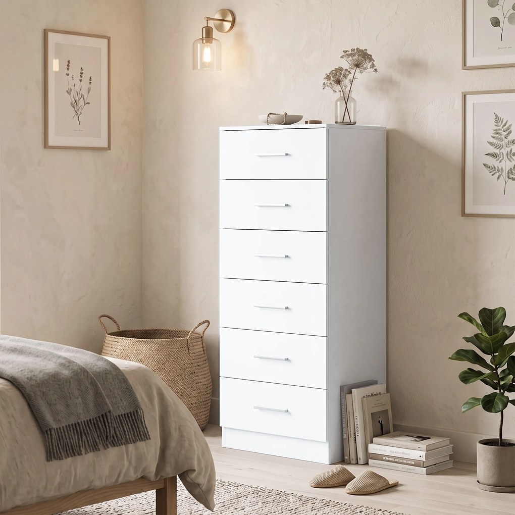 HOMCOM Komoda z 6 szufladami, nowoczesna komoda do sypialni, szafka do przechowywania, 40 x 40 x 110 cm, Biały w wyglądzie drewna | Aosom PL
