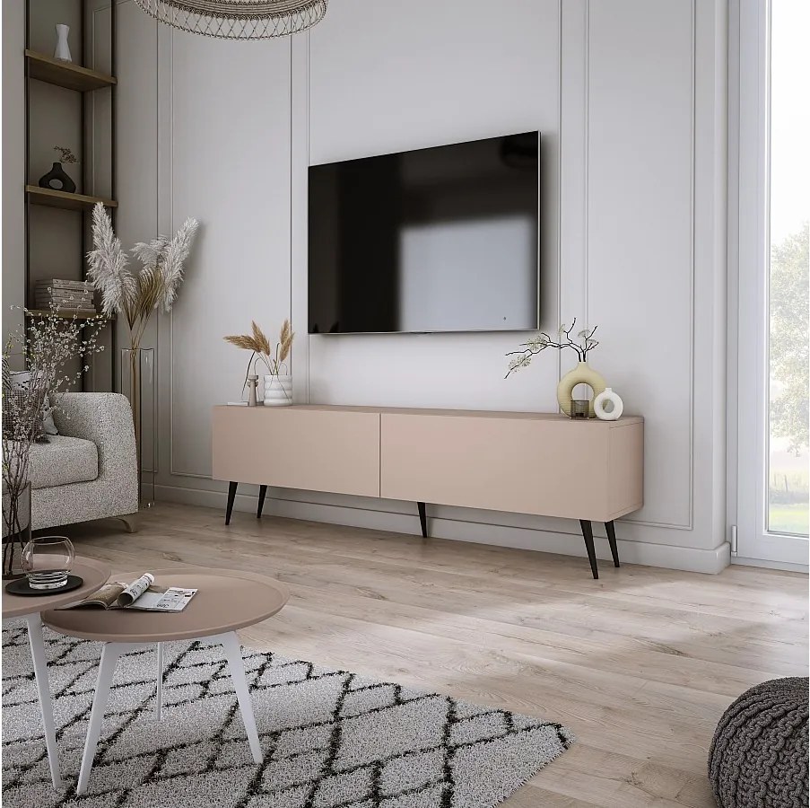 Szafka RTV: Karmelowy Brąz, 140 x 52 x 32 cm, nogi czarne