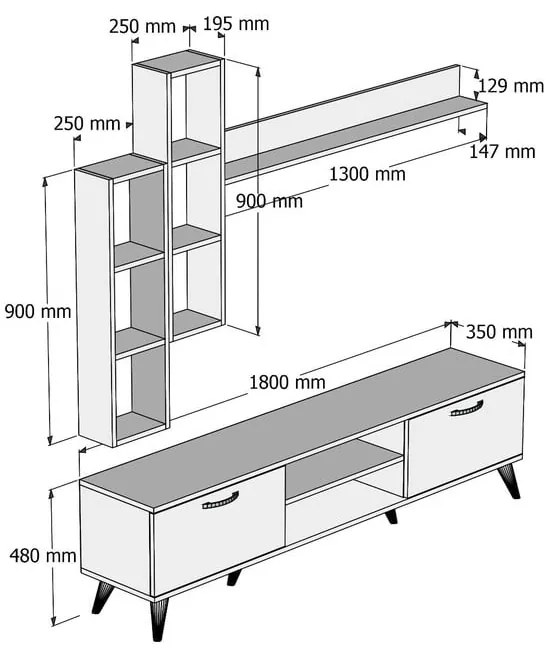 Zestaw pod TV w dekorze sosny 180x48 cm Veronica – Kalune Design