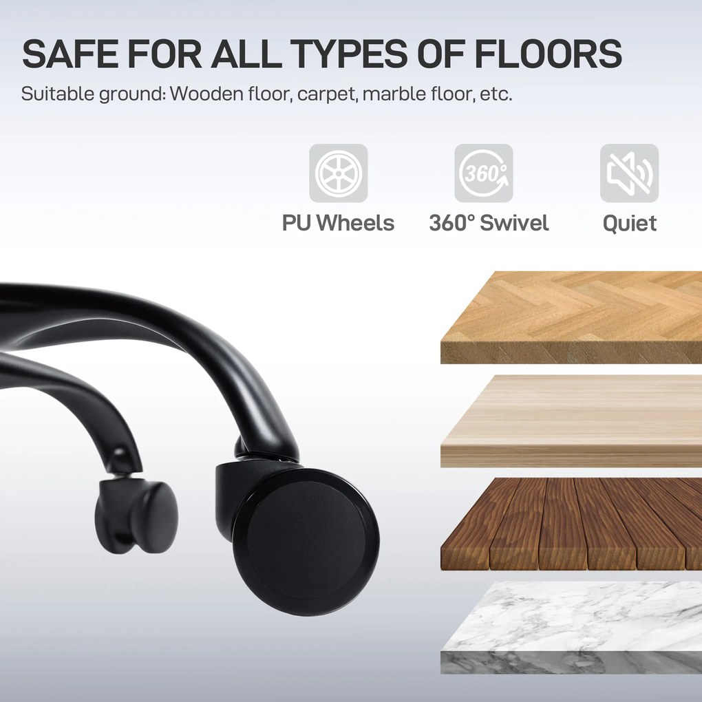 HOMCOM Ergonomiczne krzesło biurowe na kółkach, tkanina siatkowa, podparcie lędźwiowe, fotel komputerowy z podłokietnikami, regulowany zagłówek