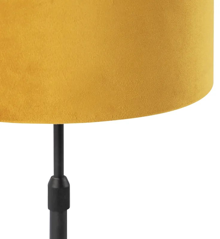 Lampa stołowa czarna z żółtym aksamitnym abażurem ze złotem 25 cm - ParteWiejski/ Rustykalny / Vintage Oswietlenie wewnetrzne