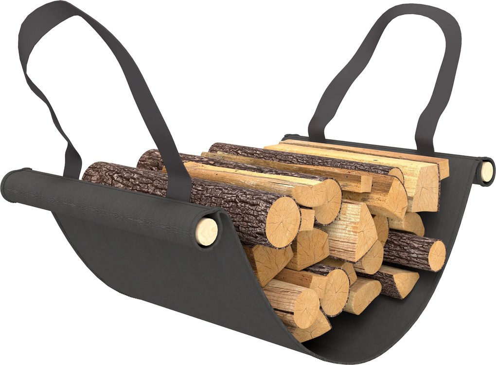 Outsunny Regał na Drewno na Opał, 0,33 m³, z Torbą i Ochronną Pokrywą, Metalowy, do 150 kg, 120 x 36 x 99 cm, Czarny